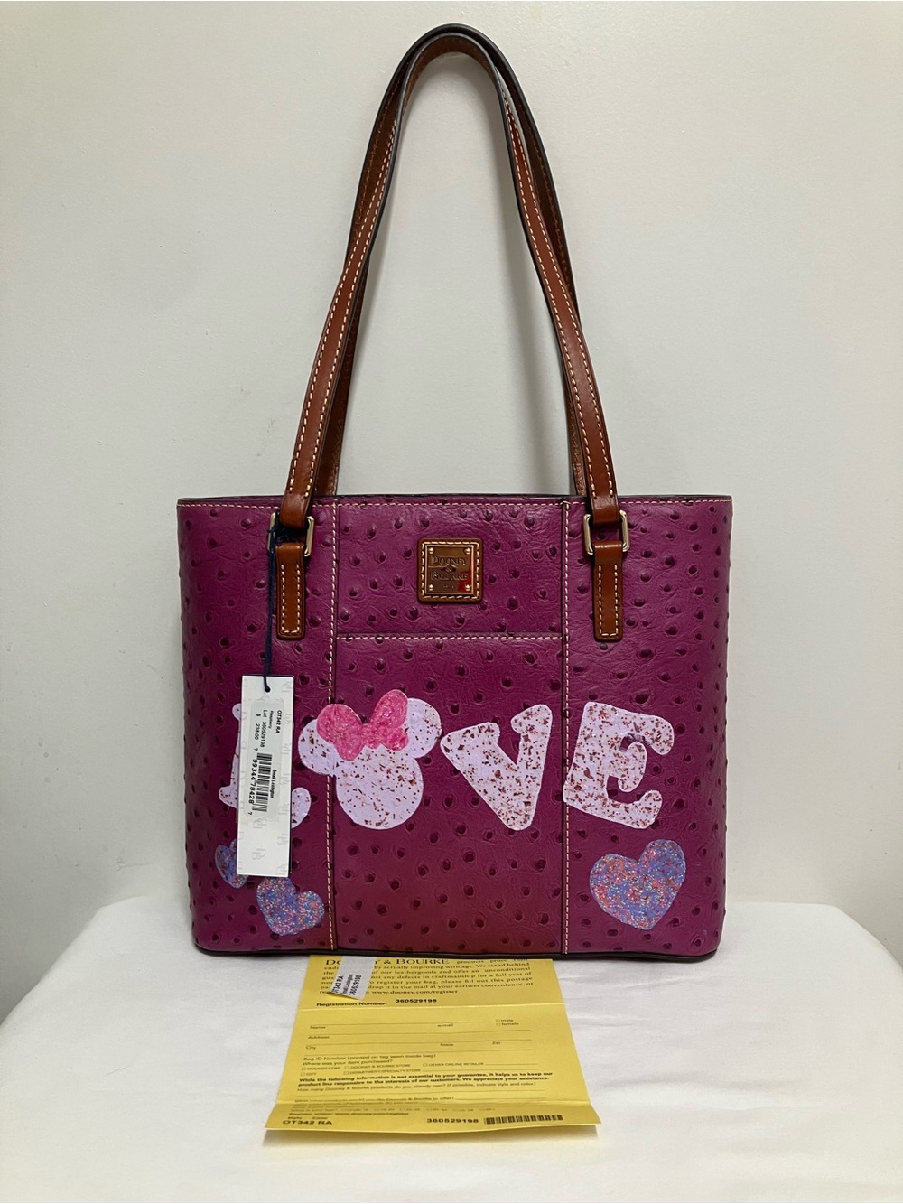 Dooney & Bourke Ostrich Small Lexington Raspberry color 'LOVE' Tote